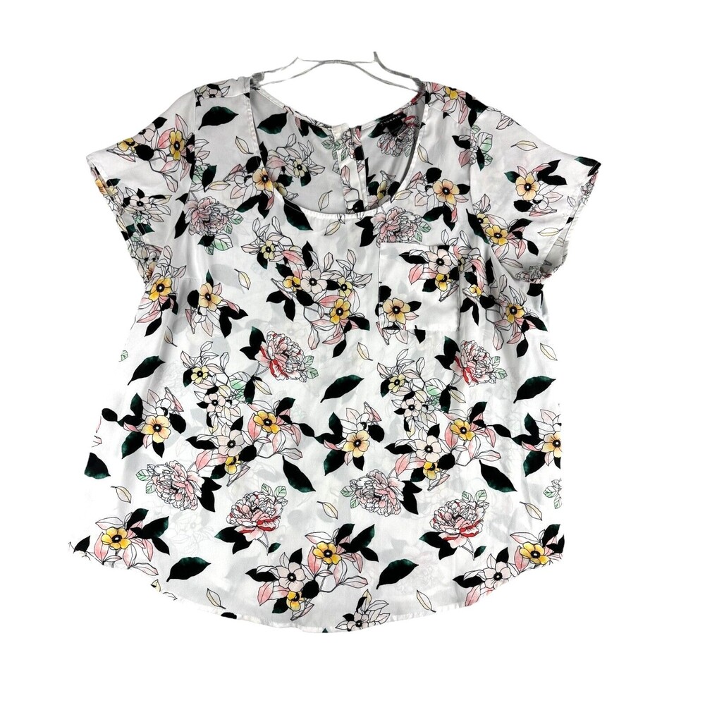 TORRID Top Womens 2 White Floral Print Short Sleeve Button Up Back Casual Career